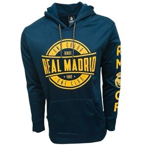 Official Real Madrid C.F, Men's Long Sleeve Navy Pullover Hoodie Size Large